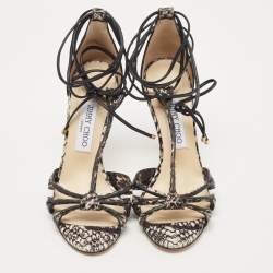 Pre Owned Jimmy Choo Two Tone Python Motive Ankle Tie Sandals Size 37.5