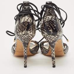 Pre Owned Jimmy Choo Two Tone Python Motive Ankle Tie Sandals Size 37.5