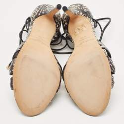 Pre Owned Jimmy Choo Two Tone Python Motive Ankle Tie Sandals Size 37.5