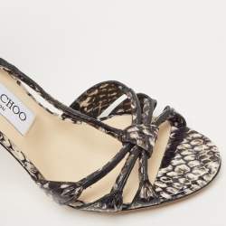 Pre Owned Jimmy Choo Two Tone Python Motive Ankle Tie Sandals Size 37.5