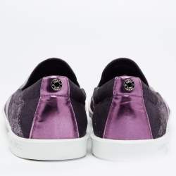 Jimmy Choo Metallic Purple Lace Embroidered Leather Demi Slip On Sneakers Size 40