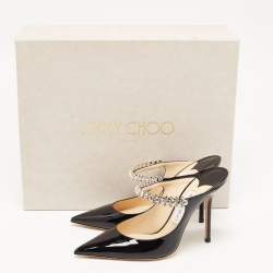 Pre Owned Jimmy Choo Black Patent Leather Crystal Embellished  Bing Mules Size 39