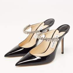 Pre Owned Jimmy Choo Black Patent Leather Crystal Embellished  Bing Mules Size 39