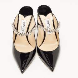 Pre Owned Jimmy Choo Black Patent Leather Crystal Embellished  Bing Mules Size 39