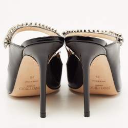 Pre Owned Jimmy Choo Black Patent Leather Crystal Embellished  Bing Mules Size 39