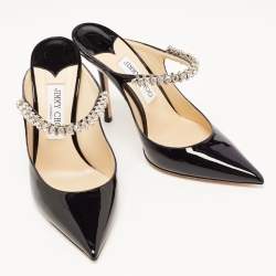 Pre Owned Jimmy Choo Black Patent Leather Crystal Embellished Bing Mules Size 39