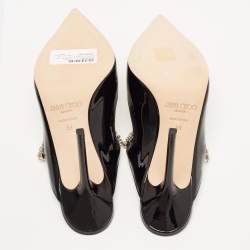 Pre Owned Jimmy Choo Black Patent Leather Crystal Embellished Bing Mules Size 39