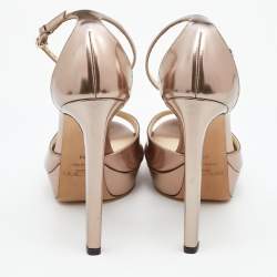 Pre Owned Jimmy Choo Metallic Leather Platform Ankle Strap Sandals Size 39