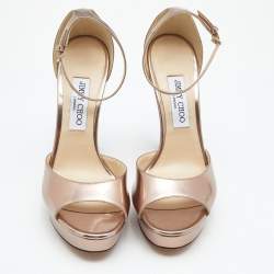 Pre Owned Jimmy Choo Metallic Leather Platform Ankle Strap Sandals Size 39