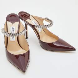 مملوكة مسبقًا Jimmy Choo Burgundy Patent Leather Bing Mules Size 39.5