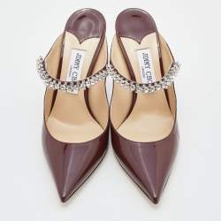 مملوكة مسبقًا Jimmy Choo Burgundy Patent Leather Bing Mules Size 39.5