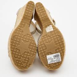 Jimmy Choo Cream/Beige Python Embossed Leather Wedge Sandals Size 37.5