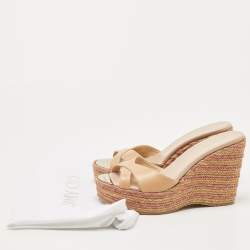 Jimmy Choo Beige Leather Prima Espadrille Wedge Sandals Size 37