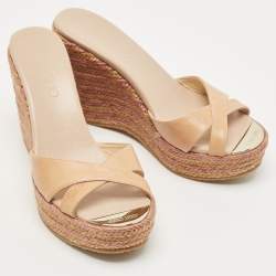 Jimmy Choo Beige Leather Prima Espadrille Wedge Sandals Size 37