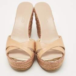 Jimmy Choo Beige Leather Prima Espadrille Wedge Sandals Size 37