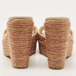 Jimmy Choo Beige Leather Prima Espadrille Wedge Sandals Size 37