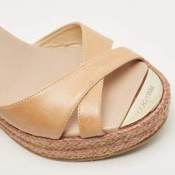 Jimmy Choo Beige Leather Prima Espadrille Wedge Sandals Size 37