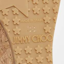 Pre Owned Jimmy Choo Beige Patent Leather Prima Cork Wedge Sandals Size 38