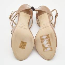 Jimmy Choo Beige Leather Lang Ankle Strap Sandals Size 36
