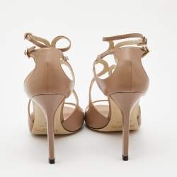Jimmy Choo Beige Leather Lang Ankle Strap Sandals Size 36