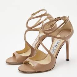 Jimmy Choo Beige Leather Lang Ankle Strap Sandals Size 36