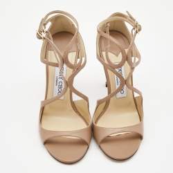 Jimmy Choo Beige Leather Lang Ankle Strap Sandals Size 36