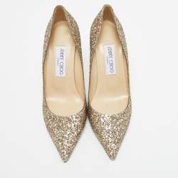 مملوكة مسبقًا Jimmy Choo Gold Coarse Glitter Romy Pointed Toe Pumps Size 37