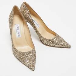 مملوكة مسبقًا Jimmy Choo Gold Coarse Glitter Romy Pointed Toe Pumps Size 37