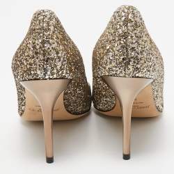 مملوكة مسبقًا Jimmy Choo Gold Coarse Glitter Romy Pointed Toe Pumps Size 37