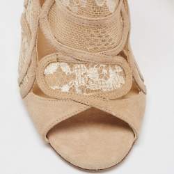 Pre Owned Jimmy Choo Beige Lace And Suede Open Toe Ankle Boots Size 36