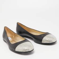Pre Owned Jimmy Choo Black Leather Waine Ballet Flats Size 40