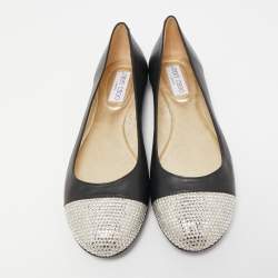 Pre Owned Jimmy Choo Black Leather Waine Ballet Flats Size 40