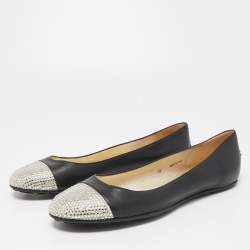 Pre Owned Jimmy Choo Black Leather Waine Ballet Flats Size 40