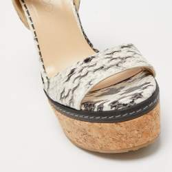 Pre Owned Jimmy Choo Cream/Black Water Sneaker Leather Naylor Wedge Sandals Size 37