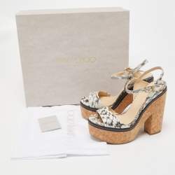 Pre Owned Jimmy Choo Cream/Black Water Sneaker Leather Naylor Wedge Sandals Size 37