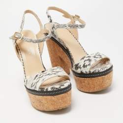 Pre Owned Jimmy Choo Cream/Black Water Sneaker Leather Naylor Wedge Sandals Size 37