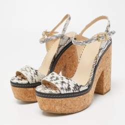Pre Owned Jimmy Choo Cream/Black Water Sneaker Leather Naylor Wedge Sandals Size 37