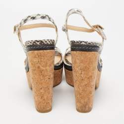 Pre Owned Jimmy Choo Cream/Black Water Sneaker Leather Naylor Wedge Sandals Size 37