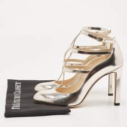 Pre Owned Jimmy Choo Gold Leather Doll Caged Pumps Size 38