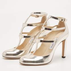 Pre Owned Jimmy Choo Gold Leather Doll Caged Pumps Size 38