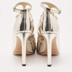 Pre Owned Jimmy Choo Gold Leather Doll Caged Pumps Size 38