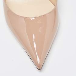 مملوكة مسبقًا Jimmy Choo Beige Patent Leather Bing Crystal Embellished Pointed Toe Mules Size 37.5
