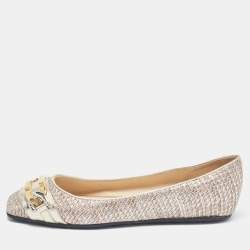 Pre Owned Jimmy Choo Metallic Leather and Glitter Ballet Flats Size 38.5