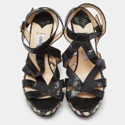 مملوكة مسبقًا Jimmy Choo Black Snakeskin Platform Wedge Sandals Size 38