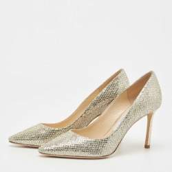 Pre Owned Jimmy Choo Silver Glitter Romy Pointed Toe Pumps Size 36.5