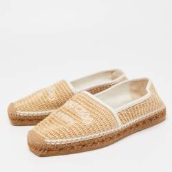Pre Owned Jimmy Choo Beige Raffia Brie Espadrille Flats Size 38.5