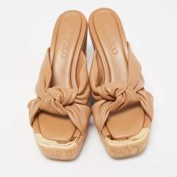 Pre Owned Jimmy Choo Brown Knotted Leather Avenue Wedge Sandals Size 38.5