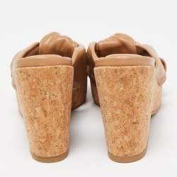Pre Owned Jimmy Choo Brown Knotted Leather Avenue Wedge Sandals Size 38.5
