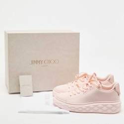 Pre Owned Jimmy Choo Pink Fabric Diamond Low Top Sneakers Size 37