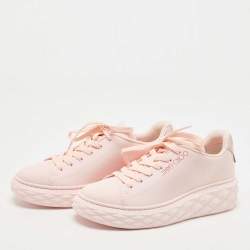 Pre Owned Jimmy Choo Pink Fabric Diamond Low Top Sneakers Size 37